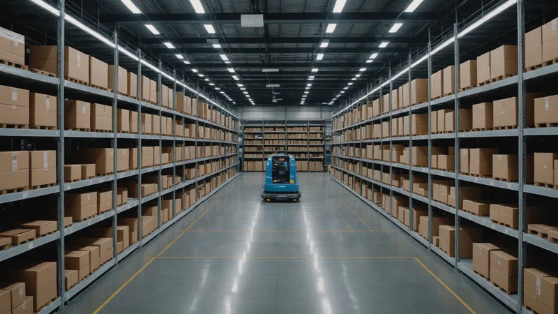 Warehouse fulfillment center with active robot fleet at peak throughput