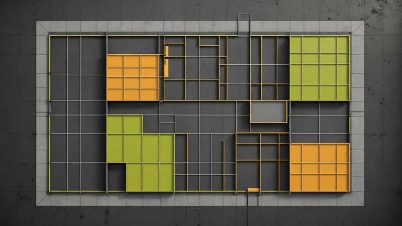 Abstract top-down view of a warehouse floor grid showing path routing zones